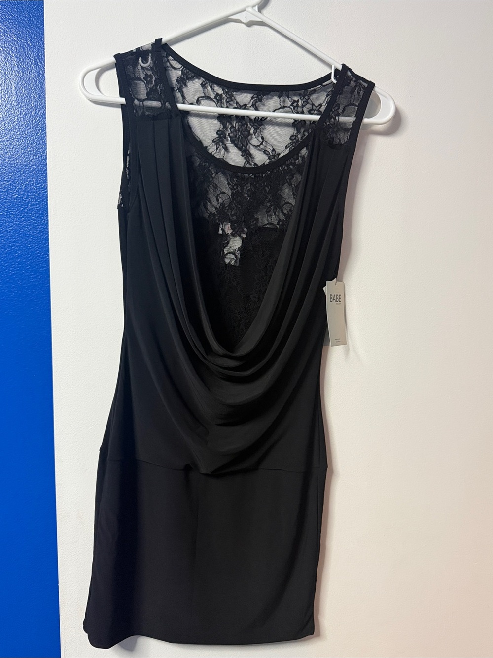 Society Black Lace-Back Draped Slip Chemise